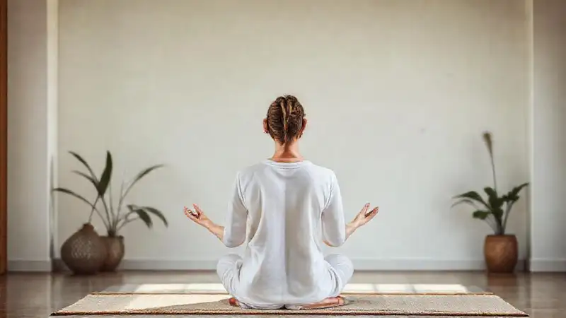 Terapeuta calmado practicando mindfulness en paz