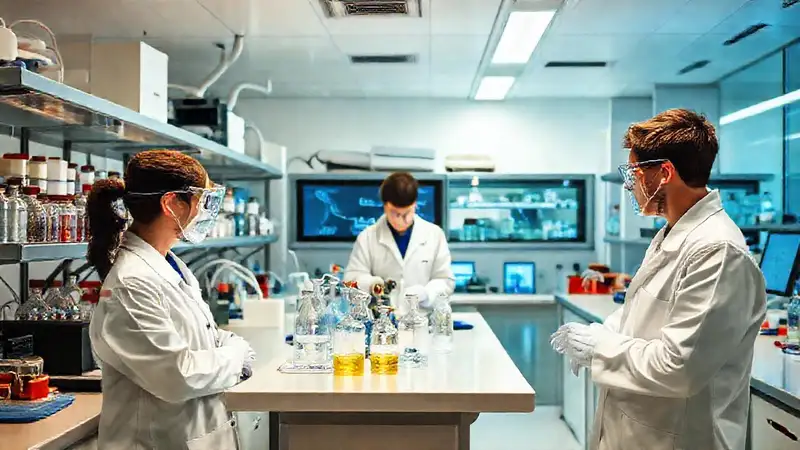 Laboratorio moderno con científicos y seguridad