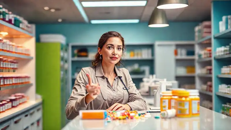 Mujer motivada en farmacia
