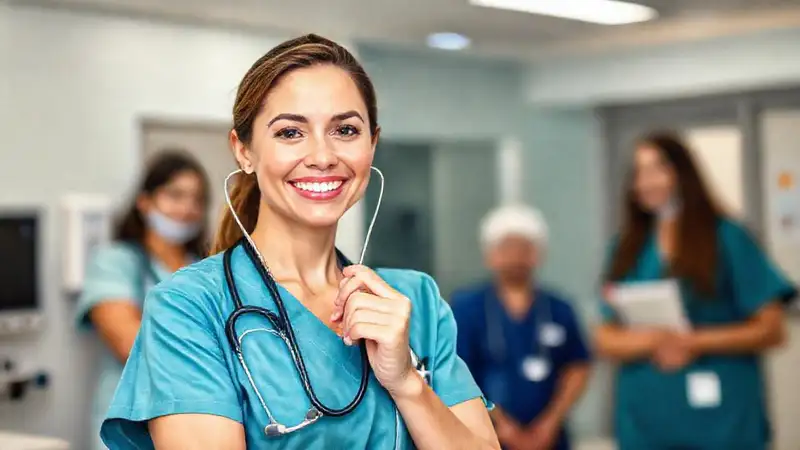 Enfermera confiada en clínica moderna y profesional