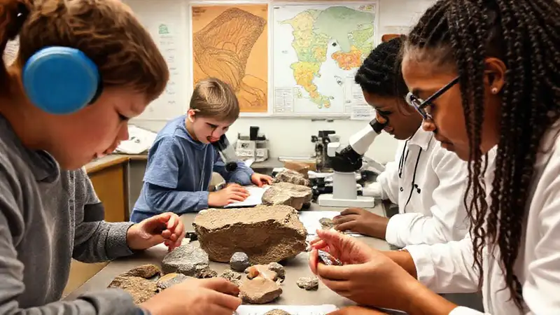 Estudiantes analizan rocas en laboratorio práctico