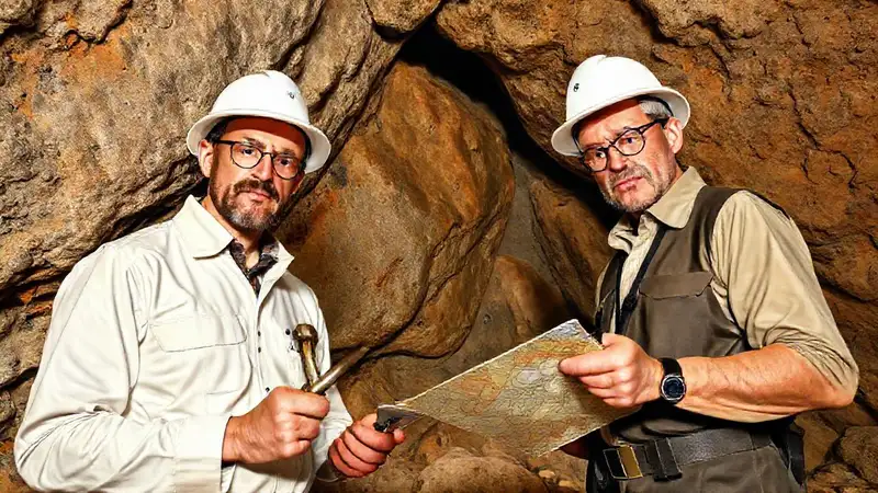 Geólogos analizando rocas en caves detalladas