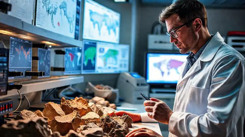 Científico analizando rocas en laboratorio moderno