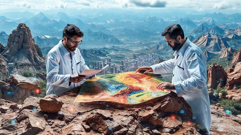 Geólogos analizan mapas y datos holográficos