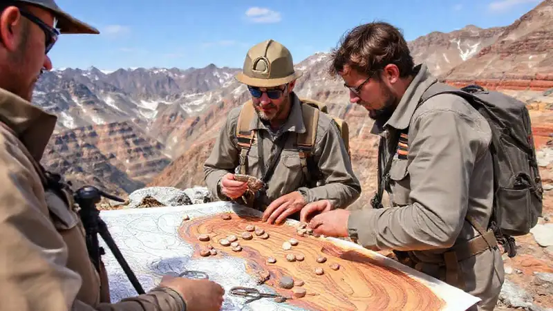 Geólogos estudian rocas en terreno montañoso