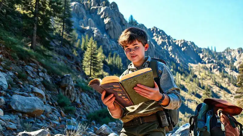 Estudiante estudia geología en paisaje natural