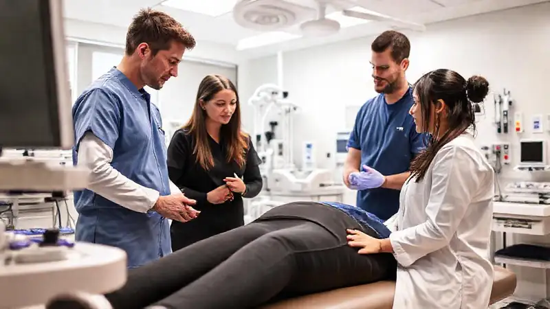 Terapeuta enseña habilidades en hospital moderno