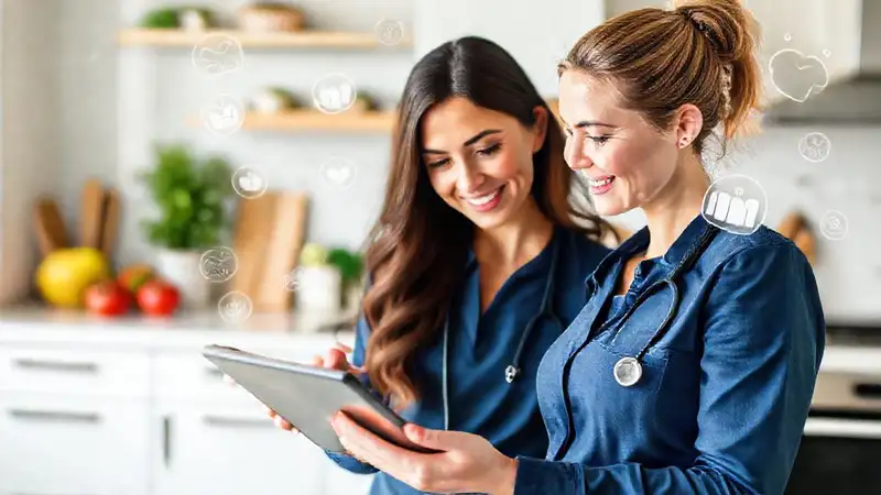 Nutricionista femenina consultando en tecnología digital