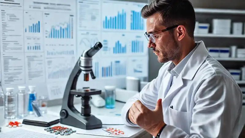 Investigador analizando datos en laboratorio moderno