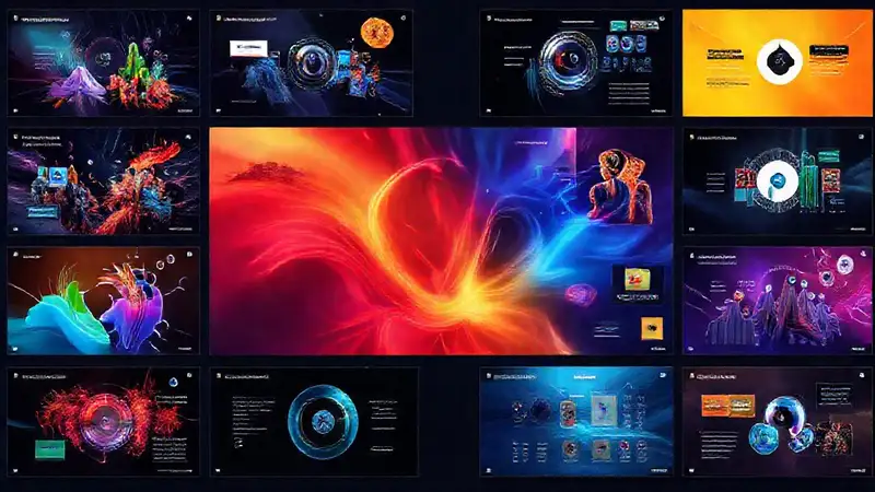 Presentación moderna con gráficos vibrantes y multimedia