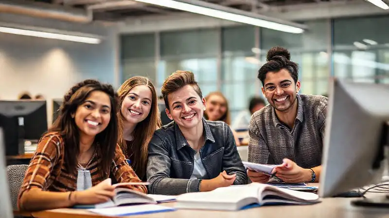 Estudiantes y profesores colaboran en aula moderna