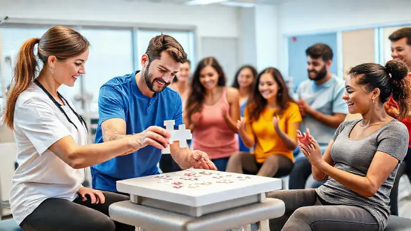Terapistas y pacientes en terapia motivadora y moderna