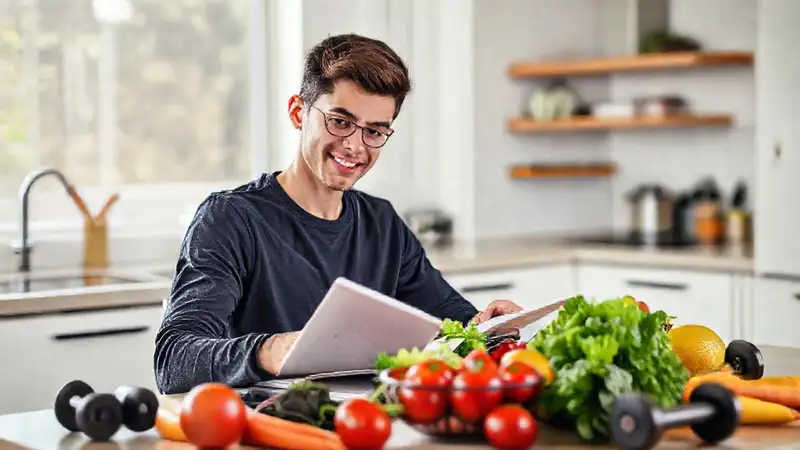 Estudiante saludable en cocina moderna y motivadora
