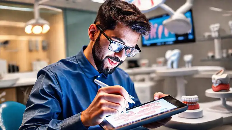 Estudiante de odontología usa herramientas digitales educativas