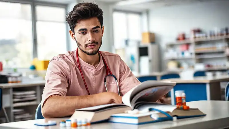 Estudiante estudiando en un aula bien organizada