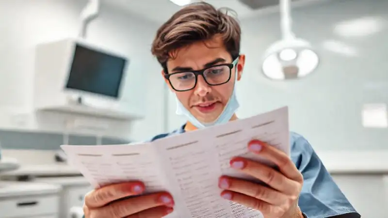 Estudiante de odontología estudiando en clínica moderna