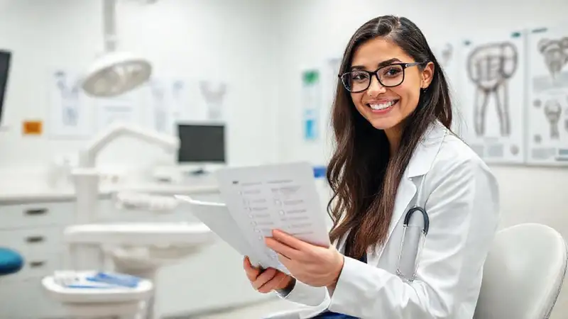 Estudiante confiado en examen de odontología