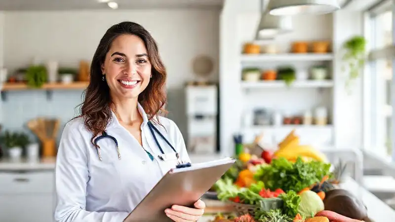 Nutricionista profesional en clínica moderna y saludable