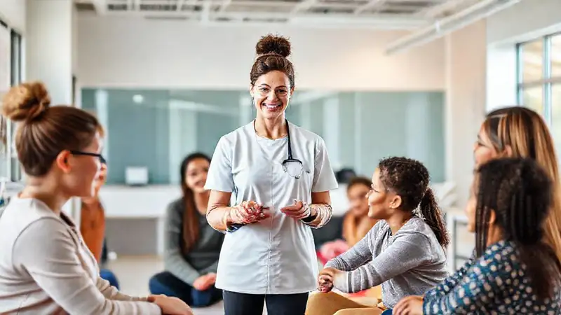 Terapeuta confiado lidera clínica moderna e innovadora