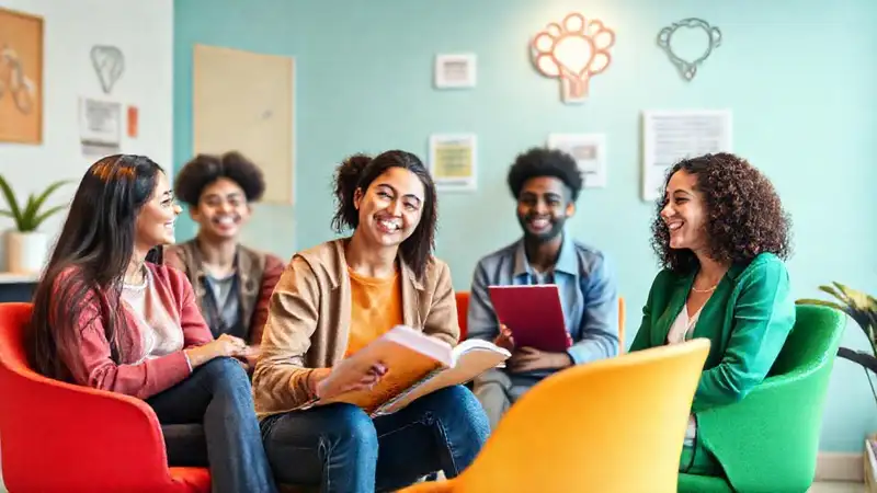 Estudiantes felices en un ambiente de apoyo