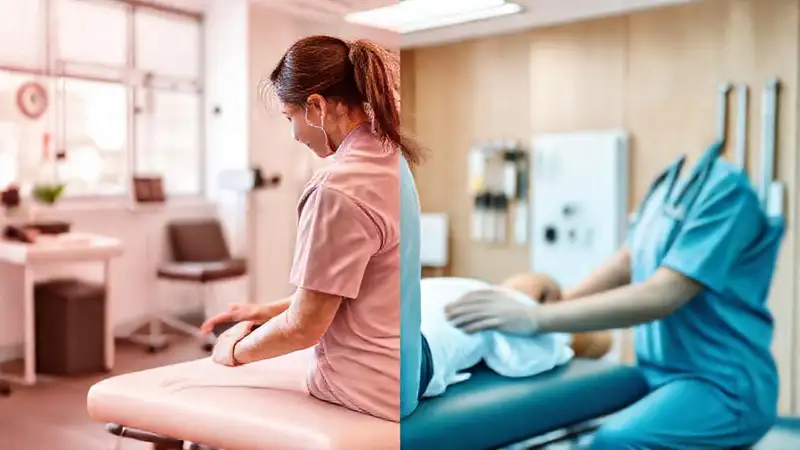 Sesión de fisioterapia en clínica con herramientas