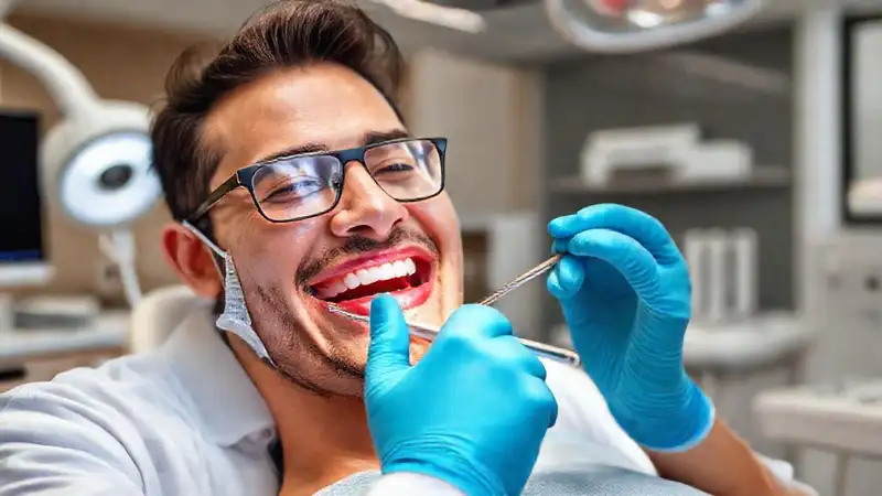 Especialista dental realiza terapia periodontal en clínica moderna