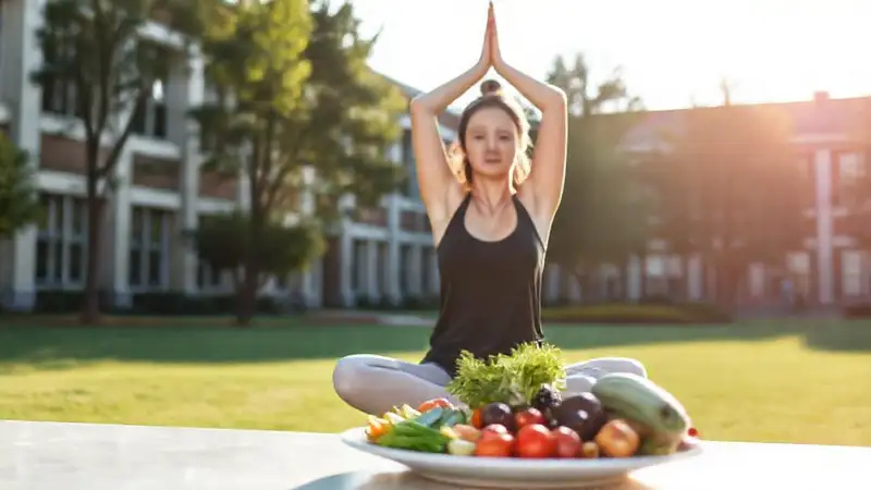 Estudiante haciendo yoga en entorno natural