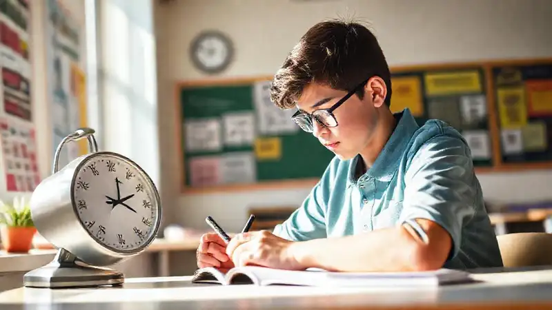 Estudiante motivado en un aula brillante