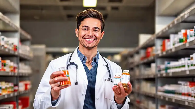 Estudiante de farmacia confiada en laboratorio moderno