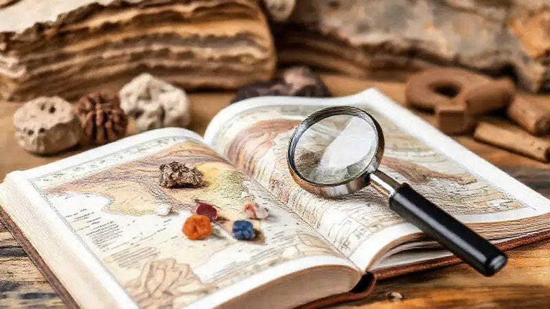 Libros y herramientas de geología en exploración