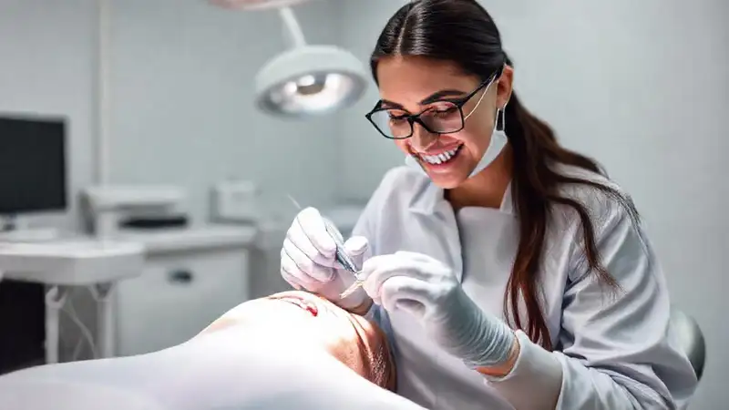 Paciente recibe cuidado postoperatorio en clínica dental