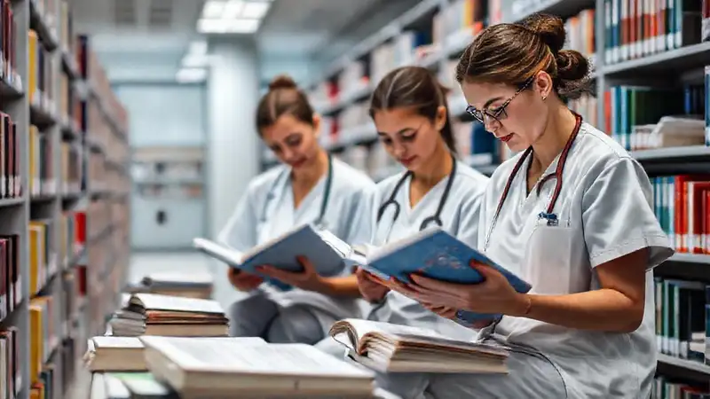 Biblioteca moderna con libros y estudio profesional