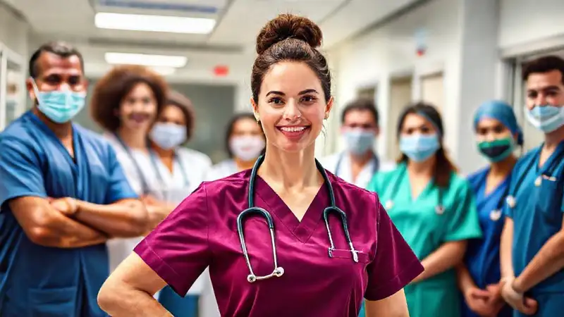 Enfermera líder inspira equipo en hospital moderno