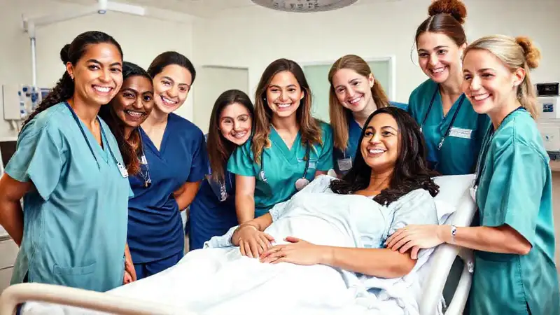 Enfermeras colaboran en entorno hospitalario moderno