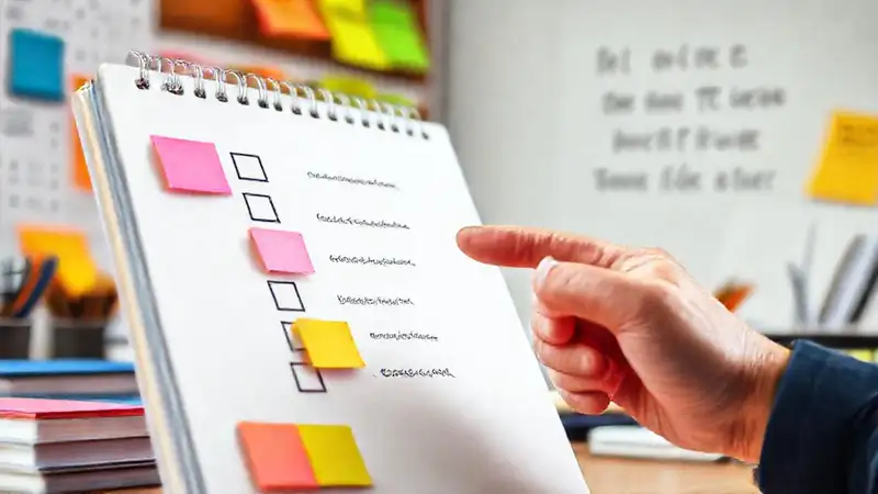 Cuaderno organizado con notas y motivación