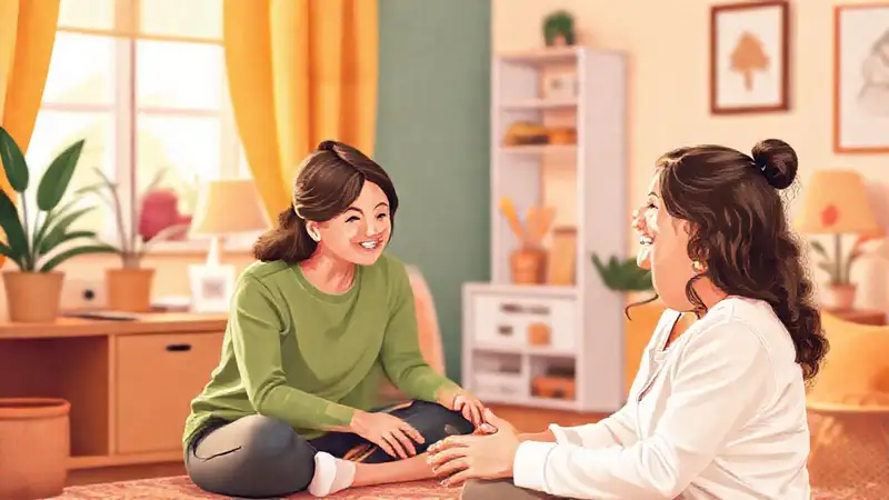 Terapeuta feliz en ambiente cálido y apoyador
