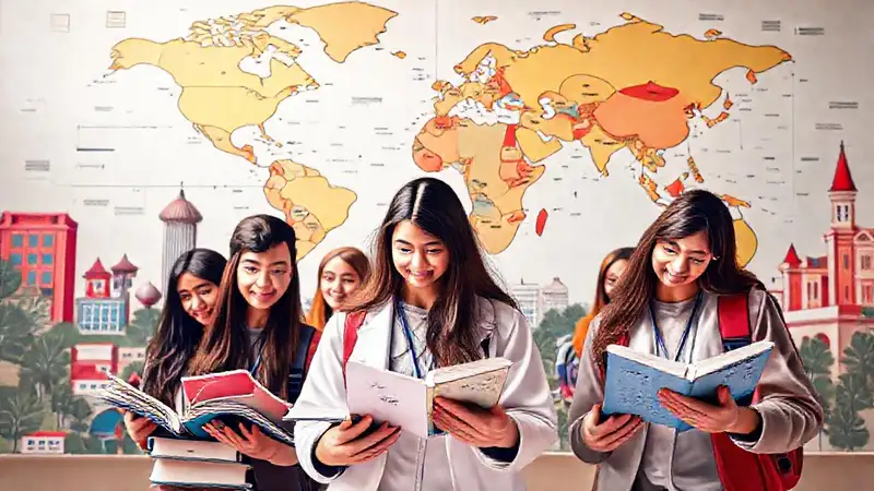 Estudiantes internacionales estudian en campus global