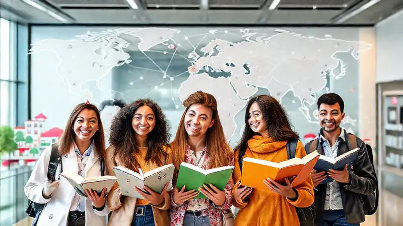 Estudiantes internacionales en campus diversos y vibrantes