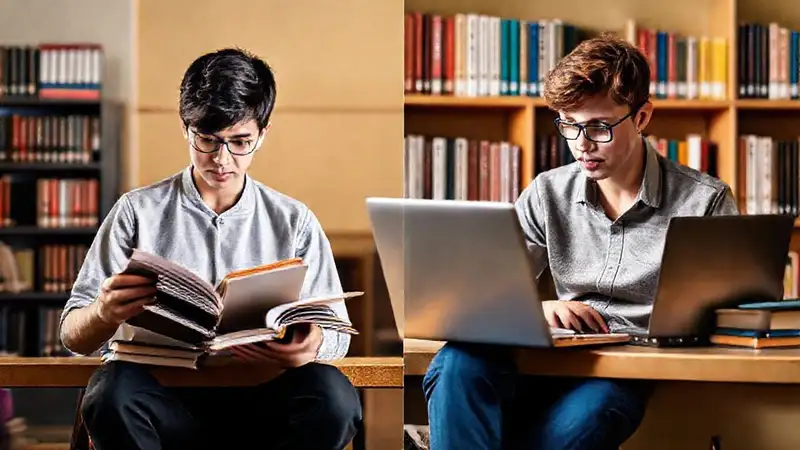 Estudio con libros y laptop