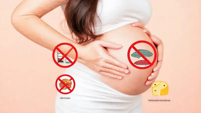 Mujer embarazada evita alimentos prohibidos