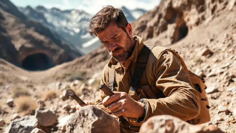 Geólogo explorando rocas en paisaje montañoso