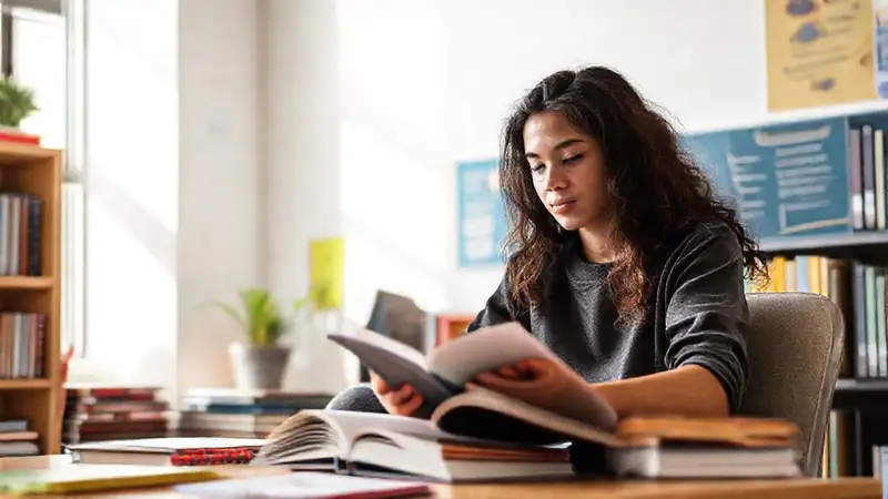 Estudiante estudiando en ambiente tranquilo y motivador
