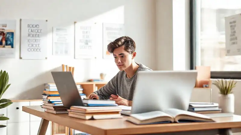 Estudiante estudiando en ambiente motivador y ordenado