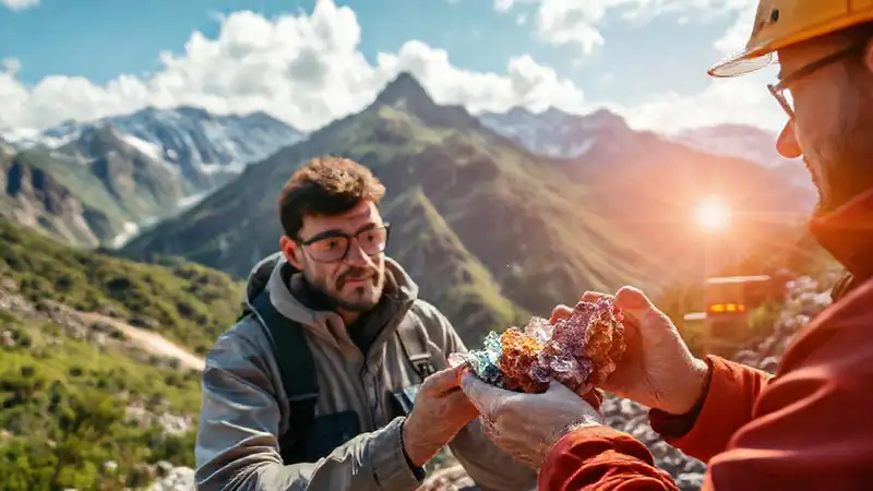 Geólogo explora minerales en paisaje montañoso