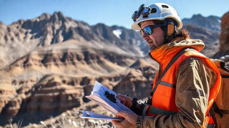 Investigador geológico en terreno montañoso desafiante