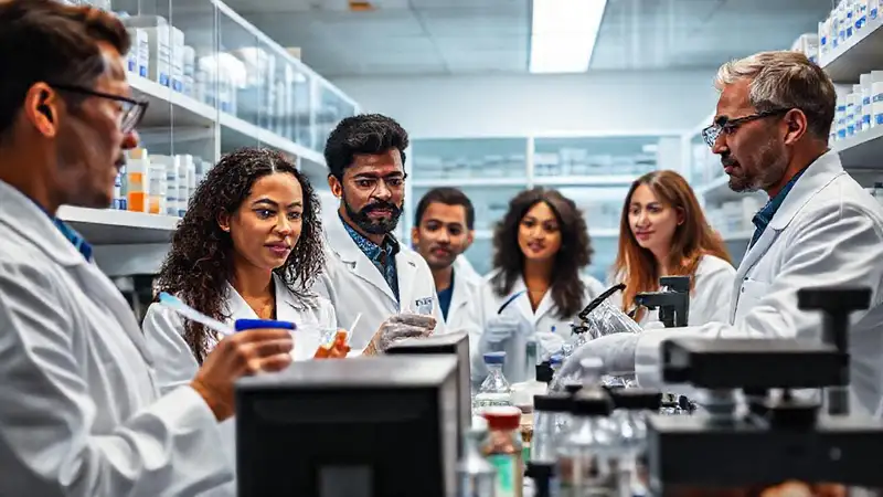 Laboratorio con científicos y equipo moderno