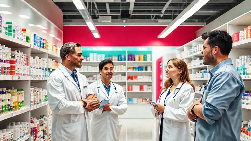 Farmacia moderna y organizada con farmacéuticos