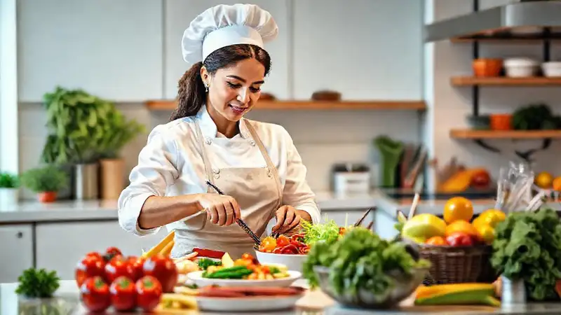 Chef mujer prepara comidas saludables y empoderadoras