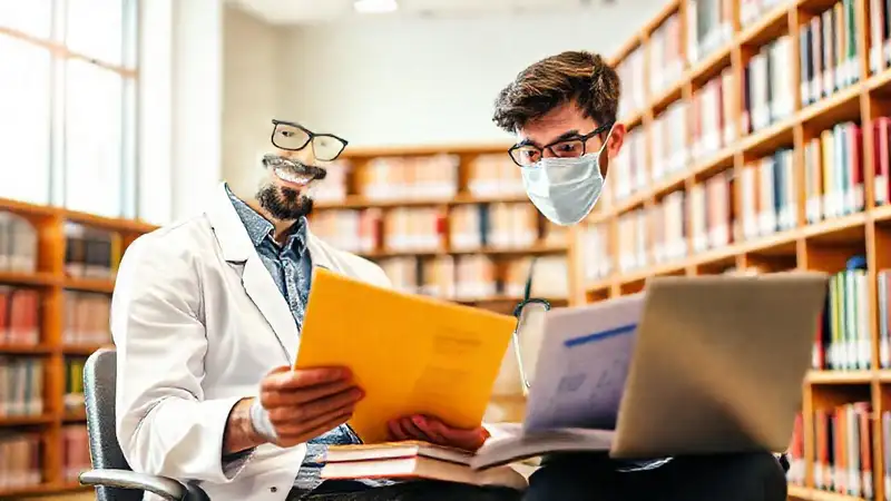 Estudiante de odontología estudiando en biblioteca moderna