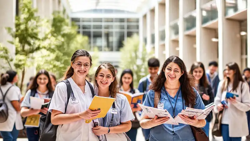 Campus universitario con estudiantes y apoyo